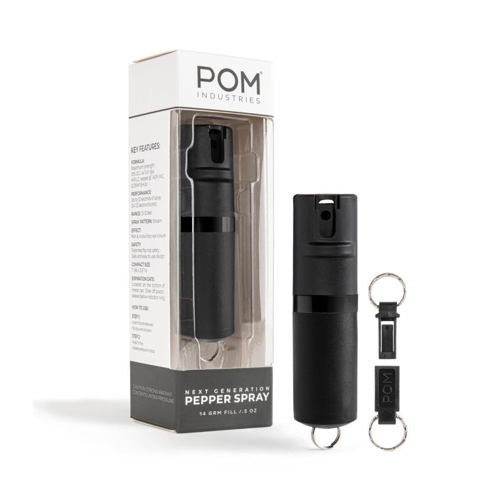 POM Premium Pepper Spray Keychain, Quick Release Access Flip Top Safety, Police Grade OC Formula with UV Marking Dye, 25 Precision Bursts, 10 Foot Effective Range, Made in USA