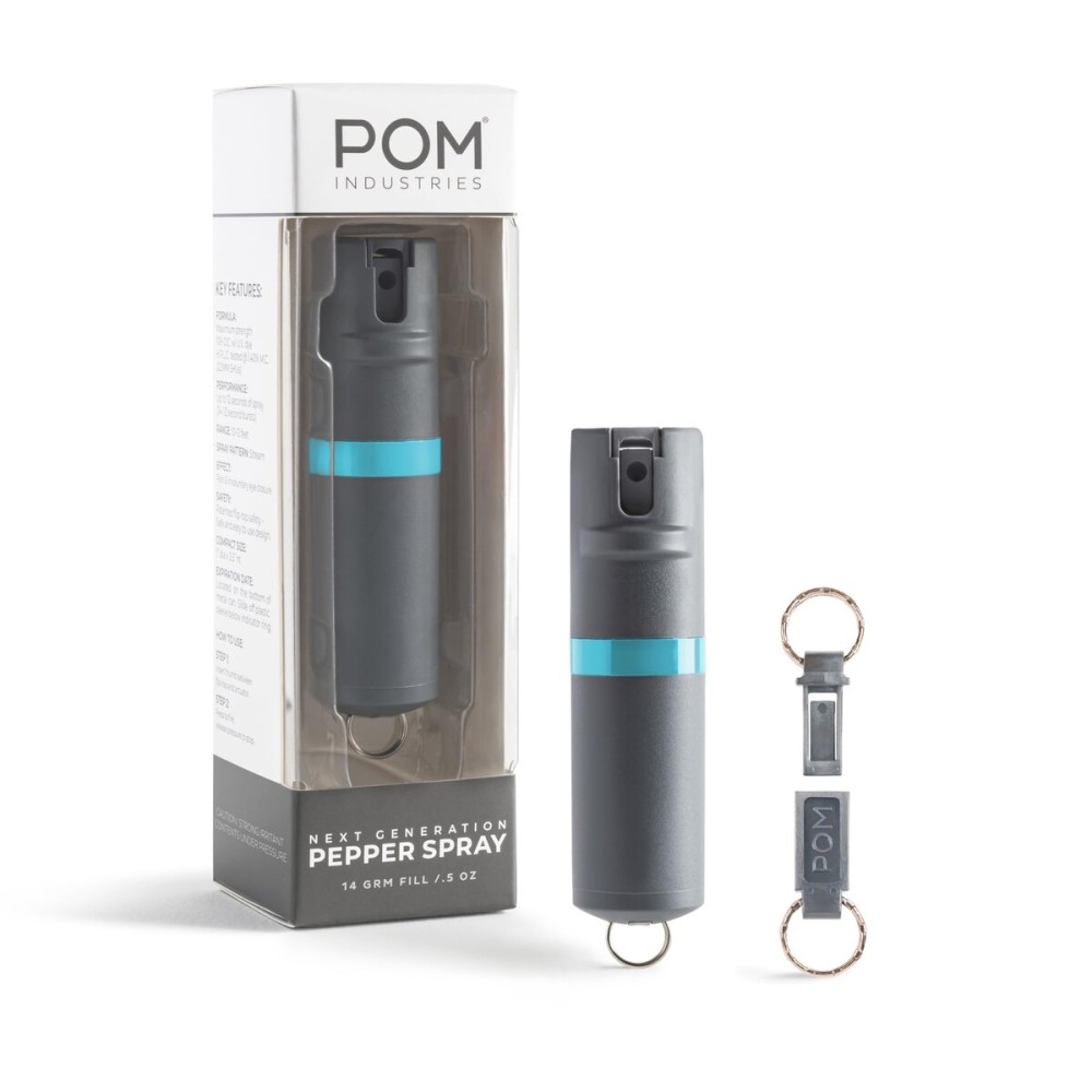 POM Pepper Spray Keychain, Quick Key Release for Instant Access, Flip Top Safety, Maximum Strength OC Formula with UV Marking Dye, 25 Bursts, 10 ft Range, 0.5 fl oz