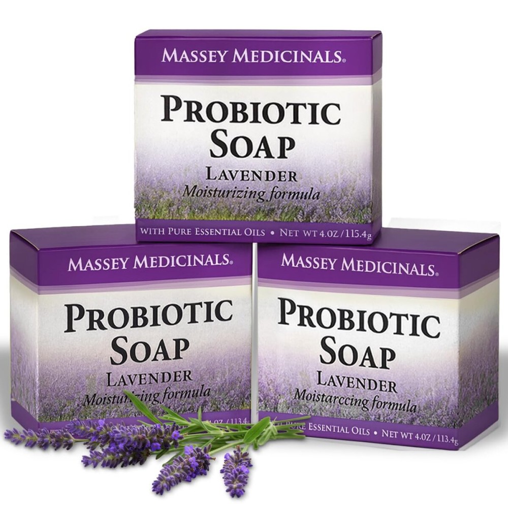 Candida Freedom Massey\'s Natural Probiotic Soap Bar - Lavender Scented - For Men and Women of All Ages - Refreshing Body Essential with 100% Natural Ingredients - 4oz Bar (Pack of 3)