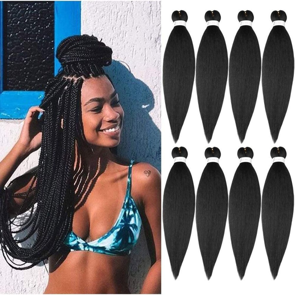 Pre Stretched Braiding Hair 20 Inch 8 Packs Natural Black Braiding Hair Pre Stretched Professional Soft Yaki Texture, Hot Water Setting Hair Extensions for Braids (20inch,1B)