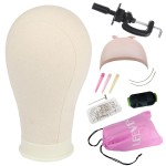 Leeven 21-24 Canvas Wig Head Poly Manikin Head for Making Wigs Professional Mannequin Head with 20 Pcs T Pins and Clamp Stand 23 Inch