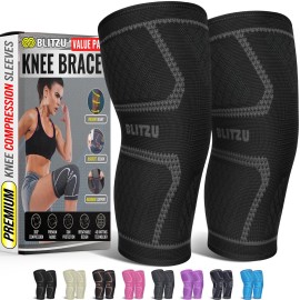 Knee Sleeves for Men and Women 2 Pack, Compression Knee Brace for Running, Workout, Sports, Knee Braces for Meniscus Tear, ACL, Arthritis, Joint Pain Relief and Injury Recovery Plus Size Black XL