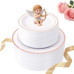 WDF 120 pieces Rose Gold Plates Disposable - Heavy Duty Rose Gold Plastic Plates Perfect for Valentines Day, Mother\'s Day, Wedding, Birthday