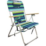 Chaby International | Caribbean Joe | High Weight Capacity, Portable Folding Backpack Beach & Camping Chair | Four Reclining Positions, Head Pillow, Cup Holder, Wooden Armrests | (Blue, Lime Stripe)