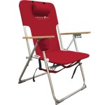 Caribbean Joe Folding Beach Chair, 4 Position Portable Backpack Foldable Camping Chair with Headrest, Cup Holder, and Wooden Armrests, Red, 33.5D x 3W x 25H
