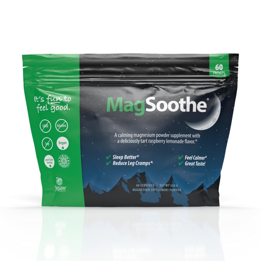 Jigsaw Health MagSoothe | Fast-Acting, Calming Magnesium Glycinate Powder Supplement | Raspberry Lemonade Flavor | 60 Servings (Packets)