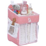 CRADLE STAR Hanging Diaper Caddy Organizer - Baby Shower Gifts for Changing Table - Hold 50+ Diapers - Nursery Baby Essentials for Newborn - Pink - 17x9x9 inches