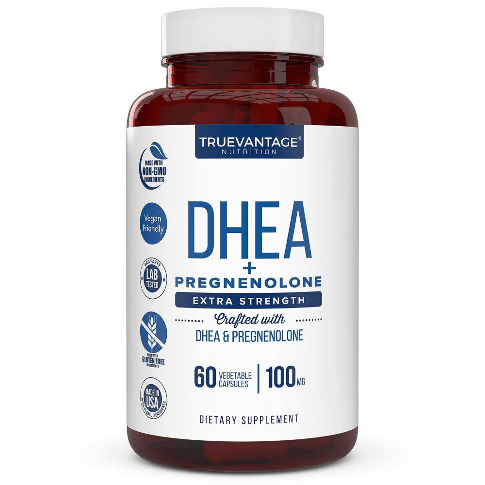 Truevantage Nutrition DHEA 100mg Supplement with Pregnenolone 60mg -Supports Hormone Balance, Lean Muscle Mass, Energy, Mood, Sleep, and Healthy Aging in Men and Women- Vegetable Capsules