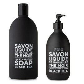 Compagnie de Provence Savon de Marseille Extra Pure Liquid Soap - Black Tea - 16.7 Fl Oz Glass Pump Bottle and 33.8 fl oz Plastic Bottle Refill