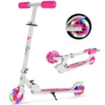 BELEEV V1 Kids Scooters for Girls, 2 Wheel Folding Kick Scooter with Light Up Wheels, 3 Adjustable Height, Lightweight Push Scooter with Kickstand for Children 3 to 12 Years Old (Pink)