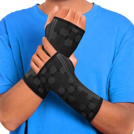 Sparthos Wrist Support Sleeves (Pair) - Medical Compression for Carpal Tunnel and Wrist Pain Relief - Wrist Brace for Men and Women (Medium, Midnight Black)