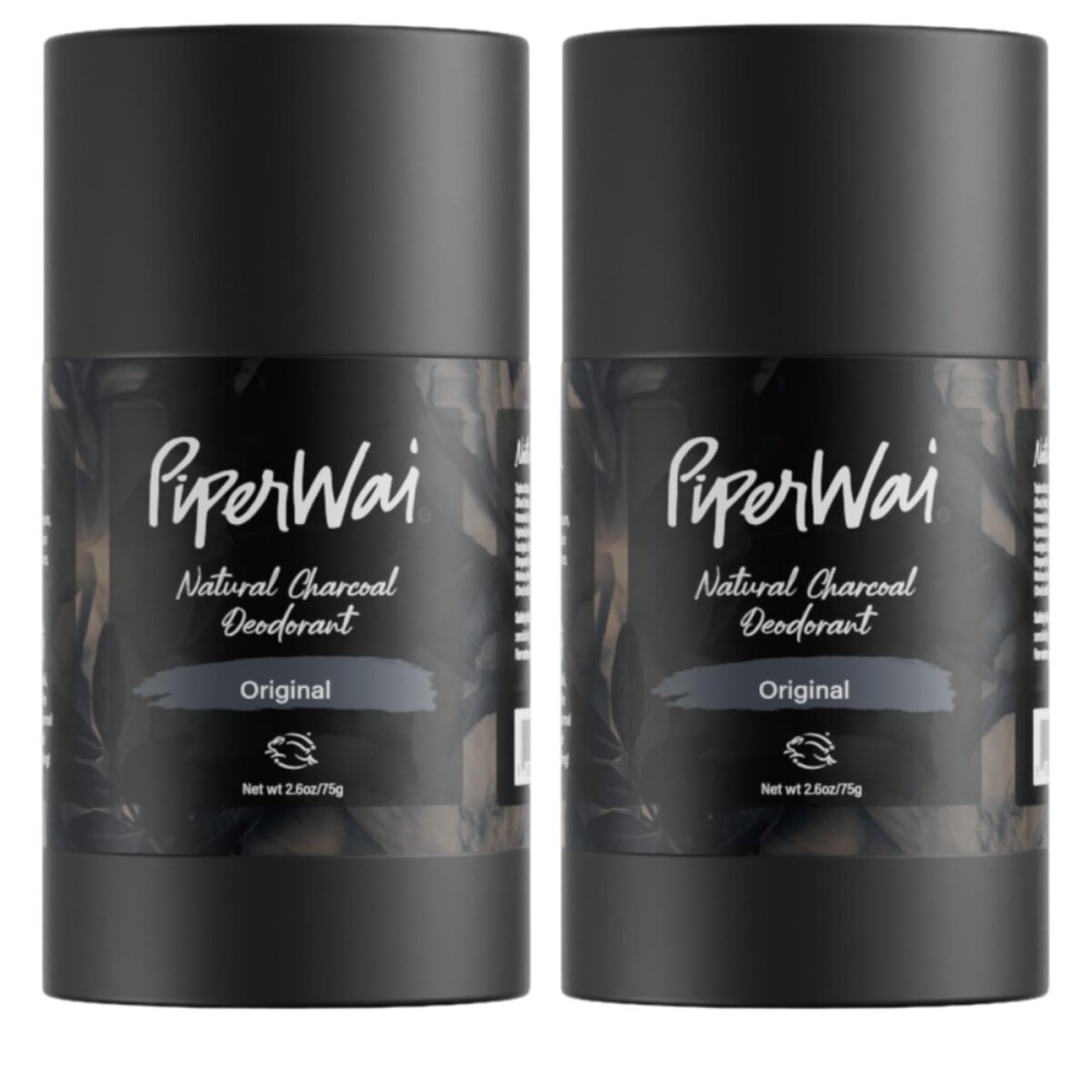 PiperWai Natural Deodorant w/Activated Charcoal | Odor Protection, Vegan, Aluminum Free, Shark Tank Product for Women & Men | Great for Travel, & Gifts | 2.6 oz (75g) Original Scented Stick 2-Pack