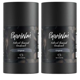 PiperWai Natural Deodorant w/Activated Charcoal | Odor Protection, Vegan, Aluminum Free, Shark Tank Product for Women & Men | Great for Travel, & Gifts | 2.6 oz (75g) Original Scented Stick 2-Pack