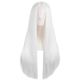 MapofBeauty 28 Inch/70cm Women Special Natural Long Straight Synthetic Wig (White)