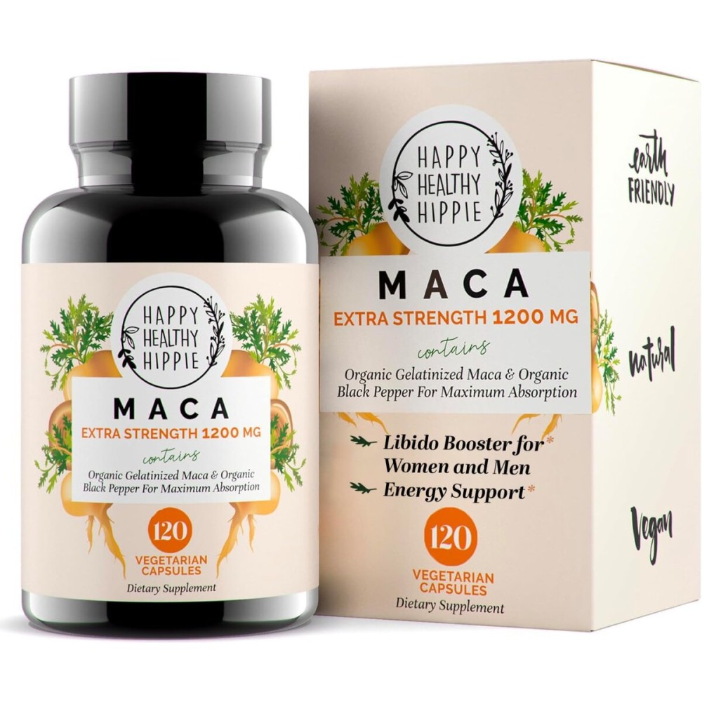 Organic Maca Root Capsules 1200 mg - Libido Booster for Women Fast Acting & Potent | Aphrodisiac Supplement | Energy Pills from Peru | Includes Black Pepper for High Absorption | Vegan, 120 Ct