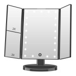 FASCINATE Lighted Makeup Mirror, 21 Bright LED Lights, 3x/2x/1x Magnifying Trifold LED Vanity Mirror, Touch Control Dimmable Brightness,180  Rotaion