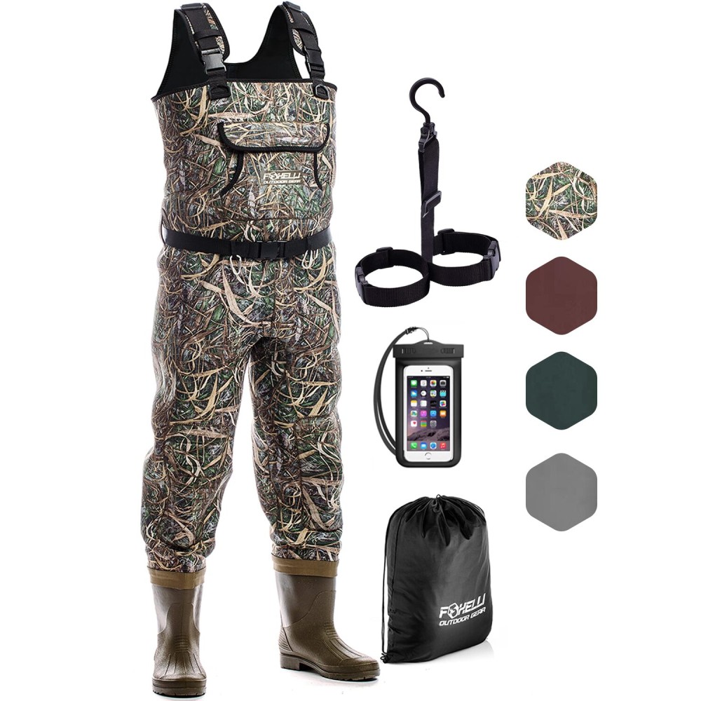 Foxelli Chest Waders, Waterproof 4mm Neoprene Hunting & Fishing Waders for Men & Women with Boots