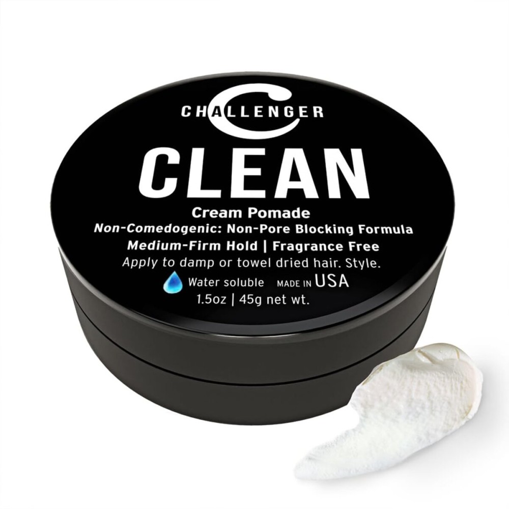 Challenger Fragrance Free Cream Pomade | Non-Comedogenic Styling Product | Unscented Hair Gel | Medium Firm Hold & Clean Ingredients | 1.5oz