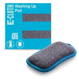 E-Cloth Washing Up Pad, Premium Microfiber Non-Scratch Kitchen Dish Scrubber Sponge, Ideal for Dish, Sink and Countertop Cleaning, 100 Wash Guarantee, Blue, 1 Pack