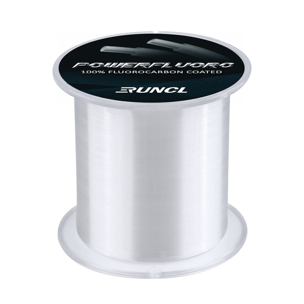 RUNCL PowerFluoro Fishing Line, 100% Fluorocarbon Coated Fishing Line, Hybrid Line - Virtually Invisible, Faster Sinking, Low Stretch, Extra Sensitivity, Abrasion Resistance (300Yds, 28LB(12.7kgs))