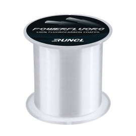 RUNCL PowerFluoro Fishing Line, 100% Fluorocarbon Coated Fishing Line, Hybrid Line - Virtually Invisible, Faster Sinking, Low Stretch, Extra Sensitivity, Abrasion Resistance (300Yds, 28LB(12.7kgs))