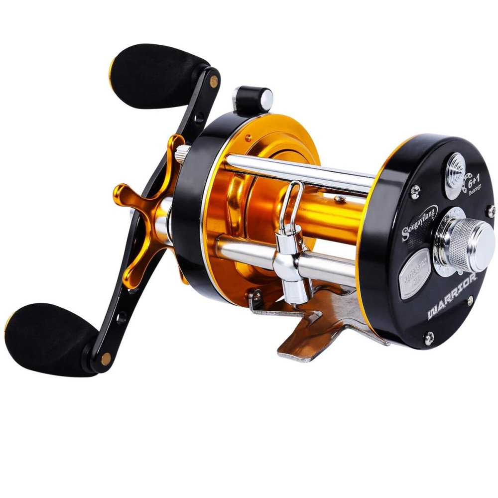 Sougayilang Fishing reels Round Baitcasting Reel - Conventional Reel - Reinforced Metal Body & Supreme Star Drag-Right Hand-Golden-Black-Warrior 4000