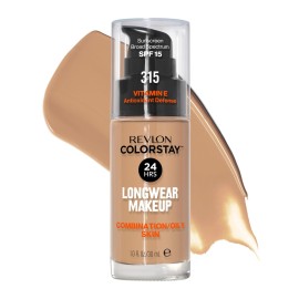 Revlon Liquid Foundation, ColorStay Face Makeup for Combination & Oily Skin, SPF 15, Medium-Full Coverage with Matte Finish, 315 Butterscotch, 1 Fl Oz