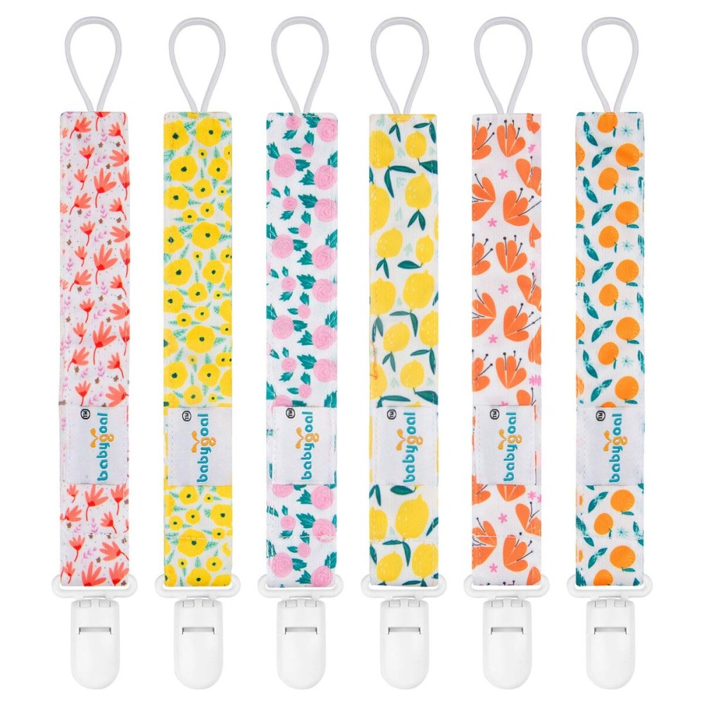 babygoal Floral Pacifier Clips, 6 Pack Binky Paci Holder Clips Leashes Fits for Most Pacifiers and Binkies 6PS14
