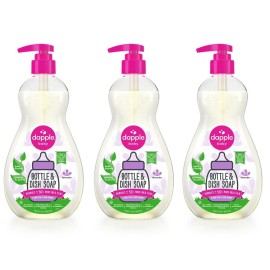 Dapple Baby Bottle Soap, Hypoallergenic Dish Soap for Baby Bottles, Powered by Plants, Lavender, 16.9 Fl Oz (Pack of 3)