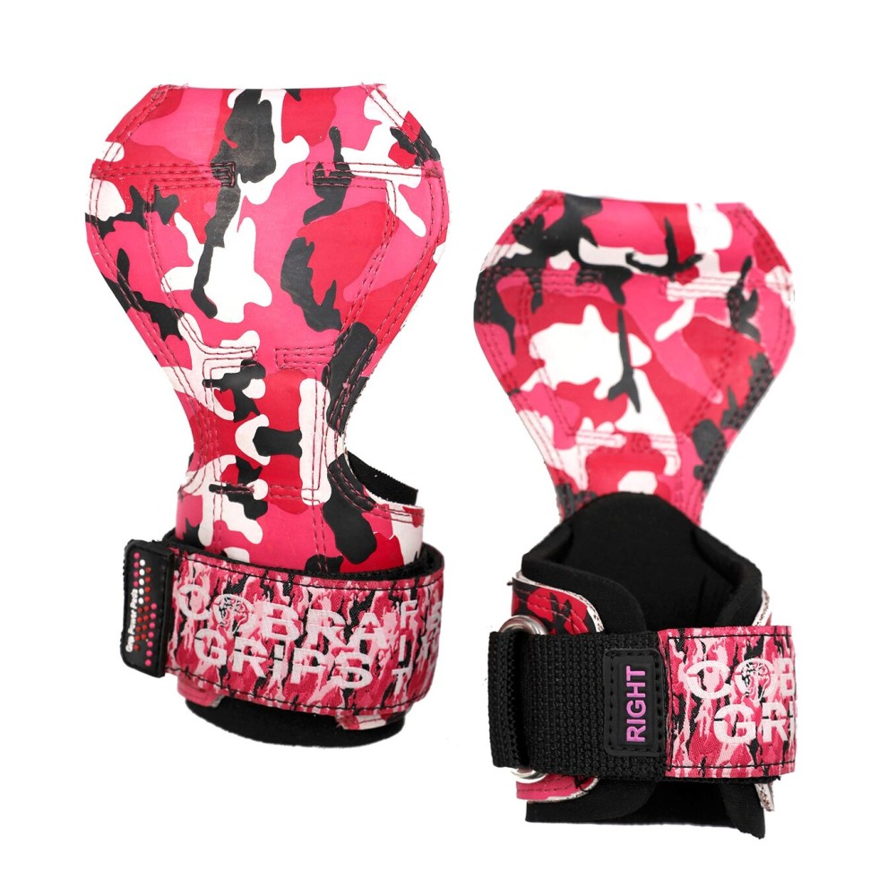 Cobra Grips PRO Weight Lifting Gloves Heavy Duty Straps Alternative Power Lifting Hooks Best for Deadlifts Adjustable Neoprene Padded Wrist Wraps Support Bodybuilding (FIT Pink CAMO Rubber)