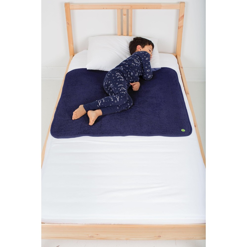 PeapodMats Bedwetting & Incontinence Waterproof Bed Mat - Reusable Underpad. Secure Placement & Breathable. Washable. Enviro Friendly 3x3 (Navy Blue) Mattress Protector & Pee Pad for Kids & Adults
