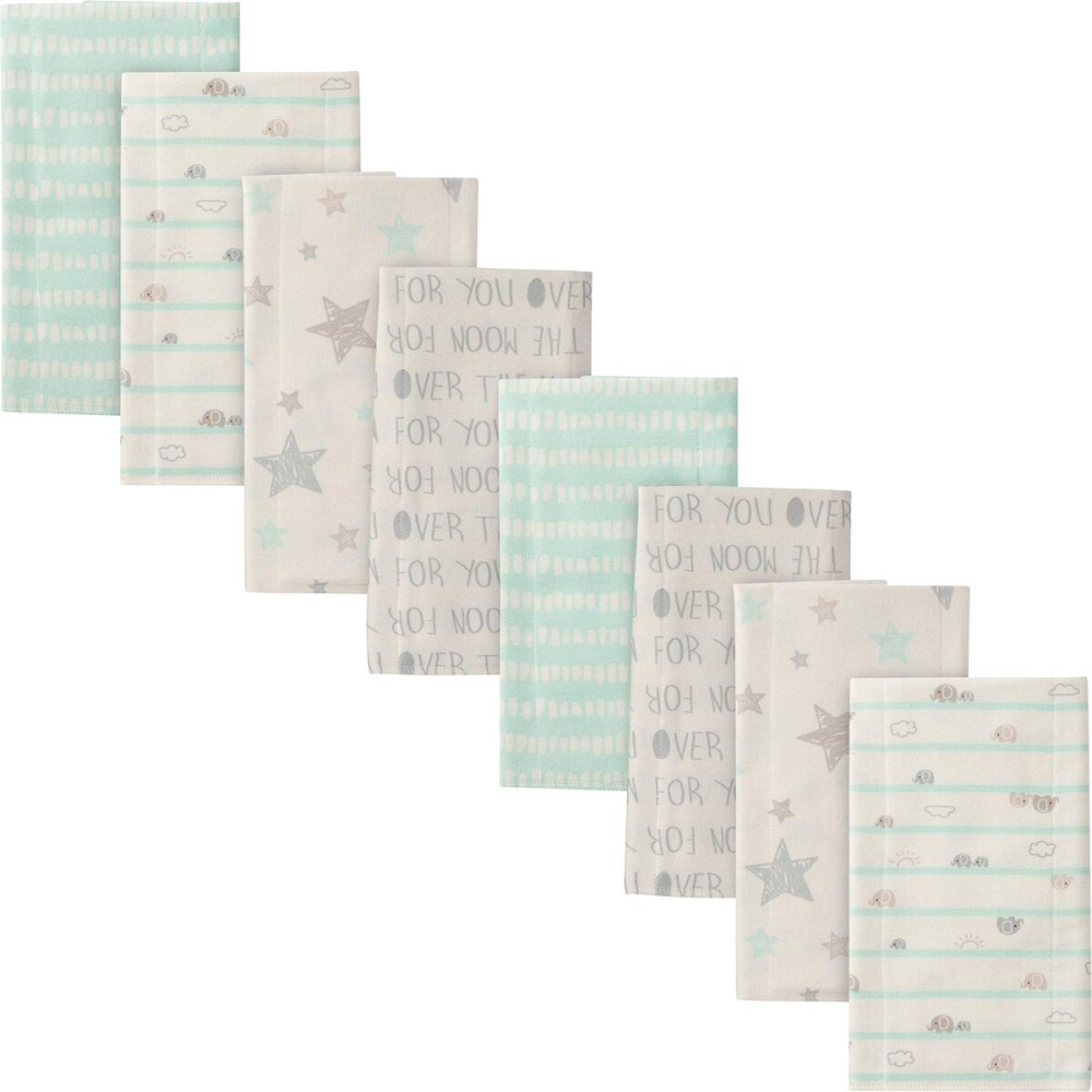 Gerber Unisex-Baby Standard 8-Pack Flannel Burp Cloths, Elephants and Stars, 20 x 14