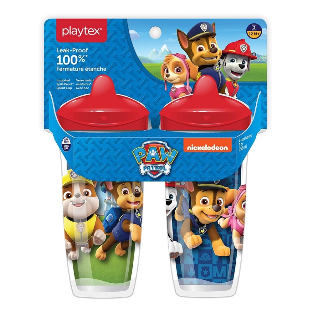 Playtex 10078300028908 Sipsters Stage 3 Paw Patrol Spill-Proof, Leak-Proof, Break-Proof Spout Cup for Boys, 9 Ounce - Pack of 2
