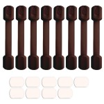 Baby Safety Locks - Child Proof Adjustable Latches for Cupboard Doors and Drawers Dresser Doors Closet Toilet Seat Oven Refrigerator Appliances,8 Pack Brown,Free 9 Extra Adhesive Pads