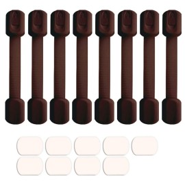 Baby Safety Locks - Child Proof Adjustable Latches for Cupboard Doors and Drawers Dresser Doors Closet Toilet Seat Oven Refrigerator Appliances,8 Pack Brown,Free 9 Extra Adhesive Pads
