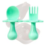 Grabease Baby Silverware Set - Toddler Spoon for Self-Feeding Support - Anti-Choke Collar Infant Fork - Phthalate-Free Construction Baby Feeding Utensils - Mint, Plastic, Pack of 1