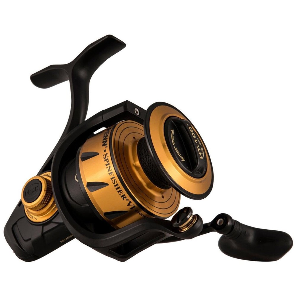 PENN Spinfisher VI Spinning Surf Fishing Reel, HT-100 Front Drag, Max of 30lb | 13.6kg, Made with an All-Metal Reel Body and Spool Design,Black/Gold