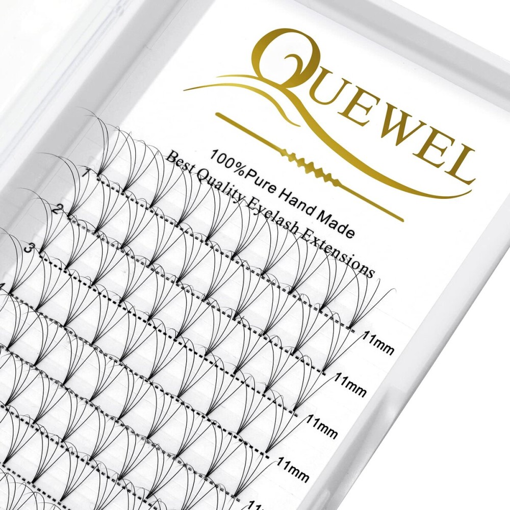 QUEWEL Premade Lash Fans, 4D Premade Fans Eyelash Extensions 0.07mm Thickness D Curl 11mm Volume Lash Extensions Short Stem Pre Made Fans Eyelash Extensions(4D 0.07D 11mm)