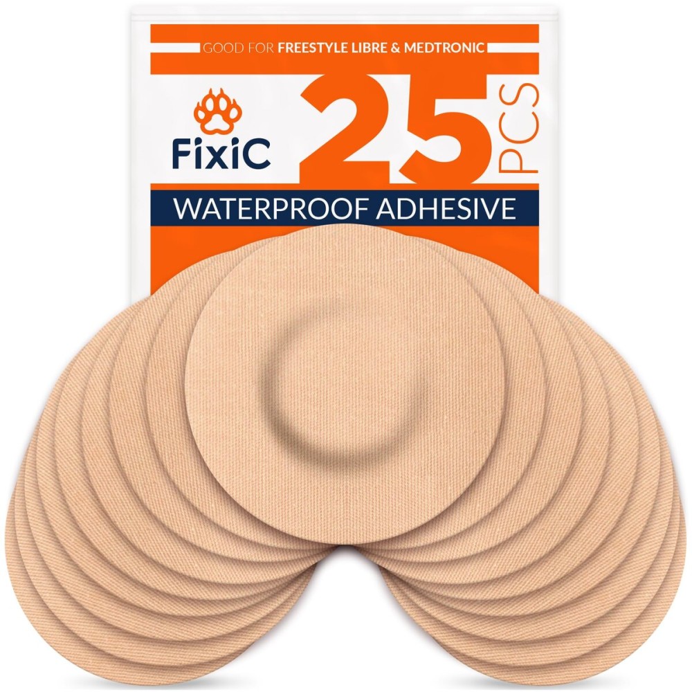 Fixi Adhesive Patches 25 Pack 3 1/2 - Good for Libre 1, 2, 3 & Plus - G7 & Stelo - Guardian - Waterproof Adhesive Patches - Libre Adhesive Covers - Pre-Cut - The Best Fixation for Your Sensor! (Tan)