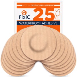 Fixi Adhesive Patches 25 Pack 3 1/2 - Good for Libre 1, 2, 3 & Plus - G7 & Stelo - Guardian - Waterproof Adhesive Patches - Libre Adhesive Covers - Pre-Cut - The Best Fixation for Your Sensor! (Tan)