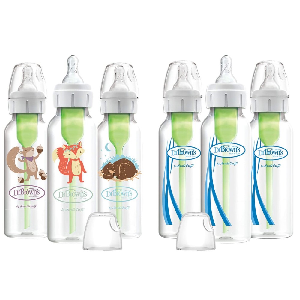 Dr. Browns Natural Flow Anti-Colic Options+ Narrow Baby Bottles 8 oz/250 mL, with Level 1 Slow Flow Nipple, 6 Pack, 0m+ Woodland Animals Gift Set