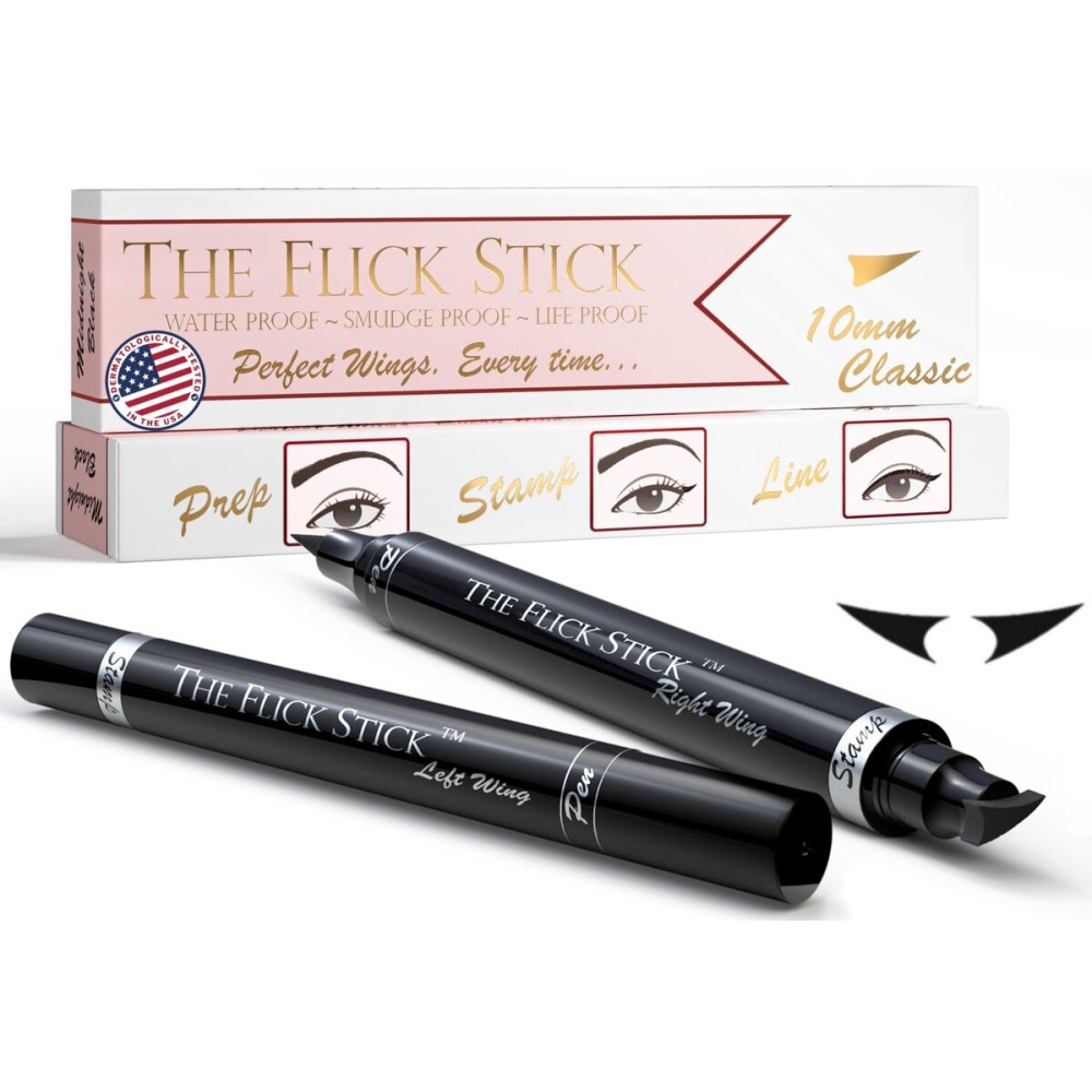 The Flick Stick Winged Eyeliner Stamp For Quick and Easy Cat Eye Makeup, SmudgeProof & Waterpoof Eye Liner Cat Eye Stencil Makeup Tool, Wingliner, Liquid Eyeliner Pens (10mm Classic, Midnight Black)