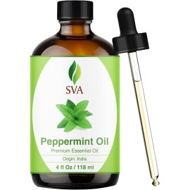SVA Peppermint Essential Oil - 4 Fl Oz - 100% Natural Peppermint Oil - for Diffuser, Hair Care, Face, Skin Care, Aromatherapy, Scalp and Body Massage, Soap and Candle Making - with Dropper