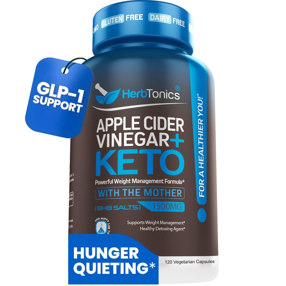 Herbtonics Apple Cider Vinegar with Keto BHB Salts - GLP-1 Support Supplement | Keto Diet Pills for Women & Men | Supports Appetite & Metabolic Function | 120 Keto ACV Capsules