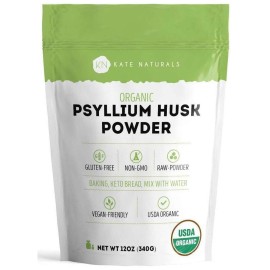 Kate Naturals Psyllium Husk Powder for Fiber, Digestion & Baking Bread. Mixes Easily with Juice & Smoothies (12oz, Organic, Gluten Free, Fine Ground)