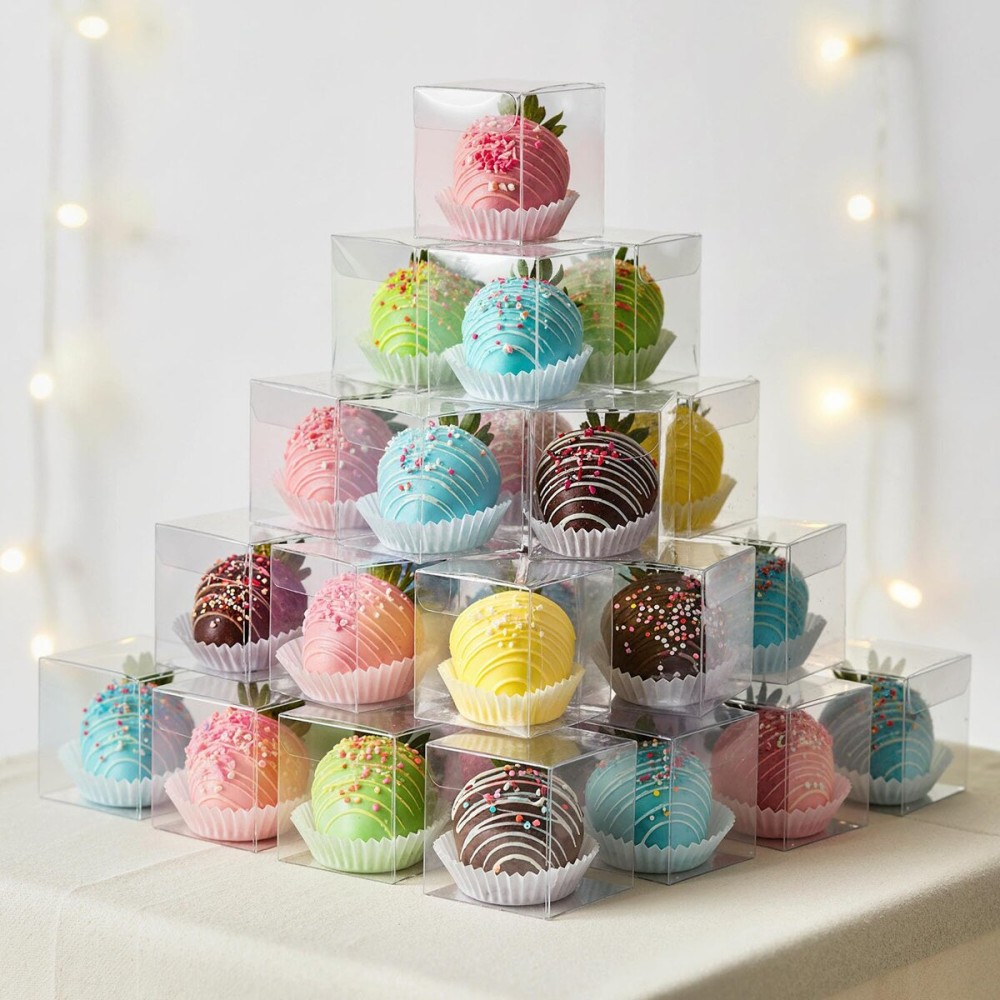 VGOODALL 100PCS Clear Favor Boxes,2 x 2 x 2 inches Small Candy Containers Transparent Gift Boxes for Wedding,Baby Shower,Party Treats