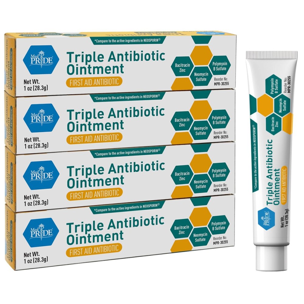 MED Pride Triple Antibiotic Pride Ointment Tube 1 Oz 4-Pack, First Aid for Minor Wounds, Scratches, Abrasions, with Zinc, Neomycin, Polymyxin