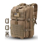 Hannibal Tactical MOLLE Assault Pack, Tactical Backpack Military Army Camping Rucksack, 3-Day Pack Trip w/USA Flag Patch, D-Rings, Coyote