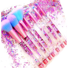 RAEEIKPHZ Unicorn Fan Makeup Brush Set,Crystal Sparkles Blue Blush Powder Fan Lip Eye Shadow Eyebrow Eye Blender Brush in Set