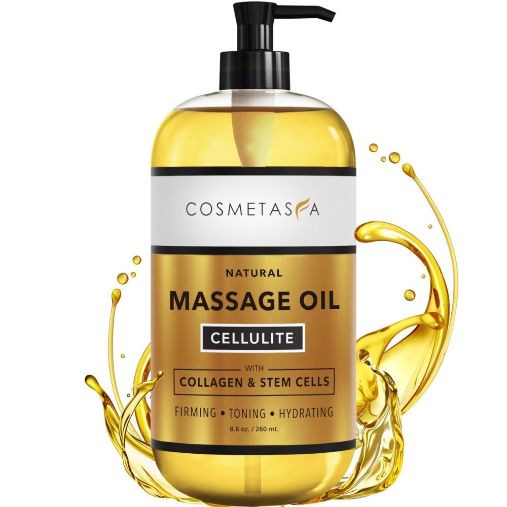 Cosmetasa Anti Cellulite Massage Oil - Lymphatic Drainage & Firming Body Oil with Collagen & Stem Cells - Toning & Hydrating, Lightweight, Non-Greasy Formula (8.8 fl oz)